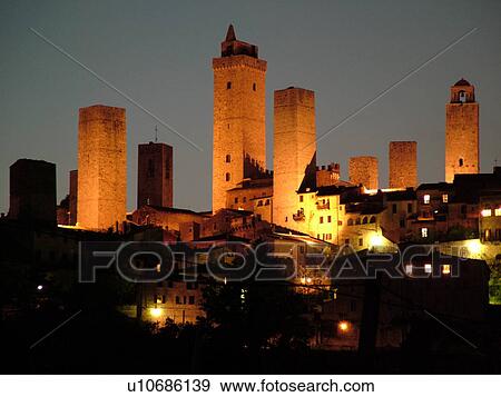 Tuscany, Italy, San Gimignano, Toscana, Europe, Scenic view of the medieval town of San Gimignano in the evening in the Chianti Region. View Large Photo Image Stock Photo - Tuscany, Italy, San Gimignano, Toscana, Europe, Scenic view of the medieval town of San Gimignano in the evening in the Chianti Region.. Fotosearch