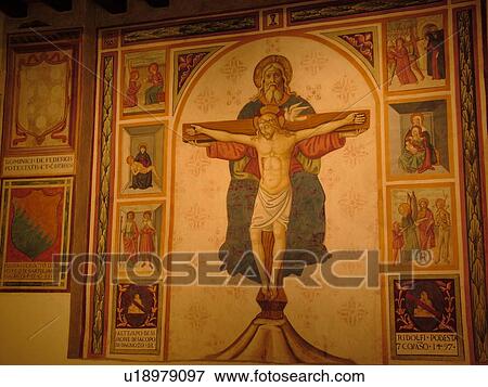 Stock Photo -  Tuscany, Italy, San Gimignano, Toscana, Europe, Crocifisso (Crucifix) fresco by Coppo di Marcovaldo in Pinacoteca at the civic museum (museo civico) in Town Hall (Palazzo Communale or Palazzo del Popolo) at Piazza del Duomo in the medieval town of San G. Fotosearch