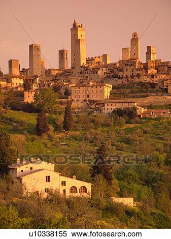 Stock Photography -  Tuscany, Italy, San Gimignano, Toscana, Europe, Scenic view of the medieval town of San Gimignano in the Chianti Region.. Fotosearch
