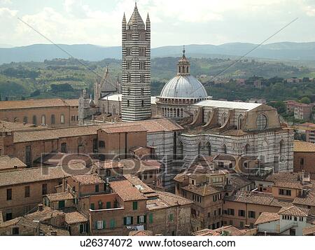 Tuscany, Italy, Siena, Toscana, Europe, Aerial view of the Duomo Campanile and the city of Siena from Torre del Mangia. View Large Photo Image Stock Image - Tuscany, Italy, Siena, Toscana, Europe, Aerial view of the Duomo Campanile and the city of Siena from Torre del Mangia.. Fotosearch