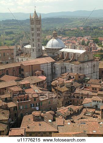 Tuscany, Italy, Siena, Toscana, Europe, Aerial view of the Duomo Campanile and the city of Siena from Torre del Mangia. View Large Photo Image Stock Photography - Tuscany, Italy, Siena, Toscana, Europe, Aerial view of the Duomo Campanile and the city of Siena from Torre del Mangia.. Fotosearch