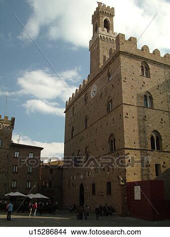 Picture -  Tuscany, Italy, Volterra, Toscana, Europe, Palazzo dei Priori in the Piazza dei Priori in the medieval hill town of Volterra.. Fotosearch