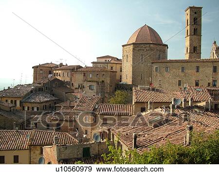 Stock Photo -  Tuscany, Italy, Volterra, Toscana, Europe, The medieval walled hill town of Volterra.. Fotosearch