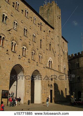 Stock Photography -  Tuscany, Italy, Volterra, Toscana, Europe, Palazzo dei Priori in the medieval hill town of Volterra.. Fotosearch