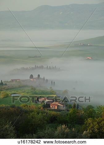 Tuscany, Pienza, Italy, Toscana, Europe, Scenic countryside of Tuscany in the fog in Pienza. View Large Photo Image Stock Image - Tuscany, Pienza, Italy, Toscana, Europe, Scenic countryside of Tuscany in the fog in Pienza.. Fotosearch