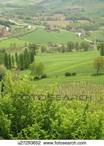 Stock Image -  Umbria, Italy, Todi, Europe, Scenic view of the countryside of Umbria from the hilltop medieval town of Todi.. Fotosearch