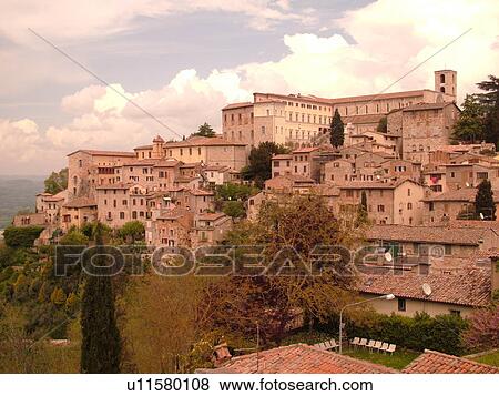 Stock Photo -  Umbria, Italy, Todi, Europe, Scenic view of the hilltop medieval town of Todi.. Fotosearch