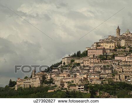 Umbria, Italy, Trevi, Europe, Scenic view of the hilltop medieval town of Trevi. View Large Photo Image Stock Photo - Umbria, Italy, Trevi, Europe, Scenic view of the hilltop medieval town of Trevi.. Fotosearch