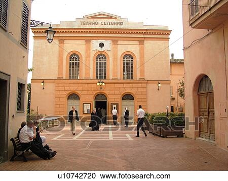 Stock Image -  Umbria, Italy, Trevi, Europe, Teatro Clitunno in medieval town of Trevi.. Fotosearch
