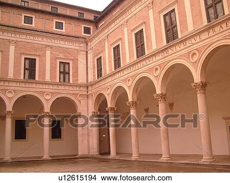 Urbino, Marche, Italy, Europe, Cortile d'Onove, Renaissance Courtyard, in the Palazzo Ducale in the medieval town of Urbino. View Large Photo Image Picture - Urbino, Marche, Italy, Europe, Cortile d'Onove, Renaissance Courtyard, in the Palazzo Ducale in the medieval town of Urbino.. Fotosearch