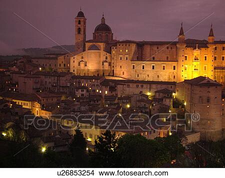 Urbino, Marche, Italy, Europe, The Palazzo Ducale in the medieval hill town of Urbino in the evening. View Large Photo Image Picture - Urbino, Marche, Italy, Europe, The Palazzo Ducale in the medieval hill town of Urbino in the evening.. Fotosearch