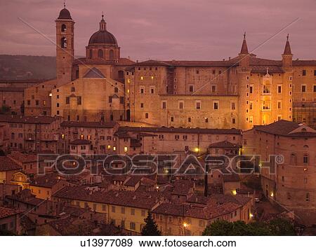 Urbino, Marche, Italy, Europe, The Palazzo Ducale in the medieval hill town of Urbino in the evening. View Large Photo Image Stock Photo - Urbino, Marche, Italy, Europe, The Palazzo Ducale in the medieval hill town of Urbino in the evening.. Fotosearch