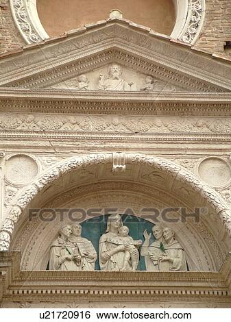 Stock Photograph -  Urbino, Marche, Italy, Europe, The lunette above the 15th-century doorway of the Chiesa di San Domenico in the medieval town of Urbino.. Fotosearch