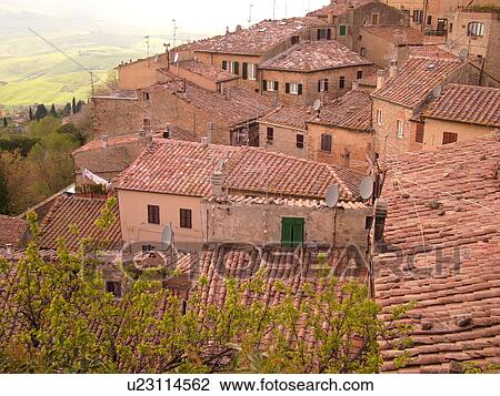 Stock Image -  Volterra, Tuscany, Italy, Toscana, Europe, The medieval walled hill town of Volterra.. Fotosearch