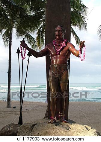 Waikiki, Honolulu, Oahu, HI, Hawaii, Kuhio Beach Park, Duke Kahanamoku Statue, father of modern surfing, leis View Large Photo Image Stock Image - Waikiki, Honolulu, Oahu, HI, Hawaii, Kuhio Beach Park, Duke Kahanamoku Statue, father of modern surfing, leis. Fotosearch