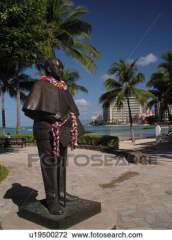 Waikiki, Honolulu, Oahu, HI, Hawaii, Kuhio Beach Park, Prince Kuhio Statue with leis around his neck, dressed in business suit, similar to what he wore as a delegate to Congress View Large Photo Image Stock Image - Waikiki, Honolulu, Oahu, HI, Hawaii, Kuhio Beach Park, Prince Kuhio Statue with leis around his neck, dressed in business suit, similar to what he wore as a delegate to Congress. Fotosearch