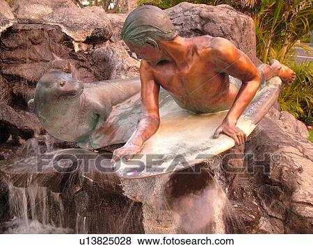 Waikiki, Honolulu, Oahu, HI, Hawaii, Kuhio Beach Park, Makua & Kila Statue, Children's Story by Fred Van Dyke, Love and Respect for family and the ocean View Large Photo Image Stock Photo - Waikiki, Honolulu, Oahu, HI, Hawaii, Kuhio Beach Park, Makua & Kila Statue, Children's Story by Fred Van Dyke, Love and Respect for family and the ocean. Fotosearch