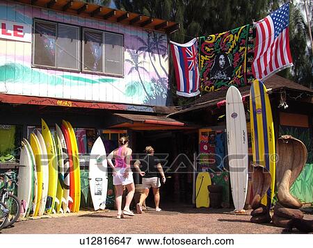 Stock Photo -  Waimea, Oahu, HI, Hawaii, North Shore, Surf Shop. Fotosearch