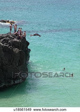 Waimea, Oahu, HI, Hawaii, North Shore, Waimea Bay Beach Park, cliff diving View Large Photo Image Stock Photo - Waimea, Oahu, HI, Hawaii, North Shore, Waimea Bay Beach Park, cliff diving. Fotosearch