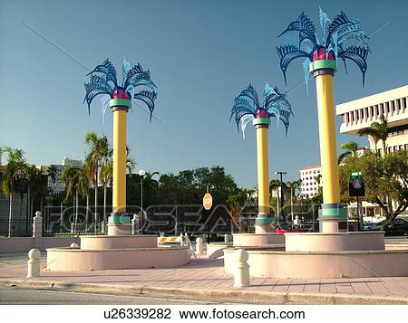 Stock Image -  West Palm Beach, FL, Florida, downtown, city park, plaza. Fotosearch