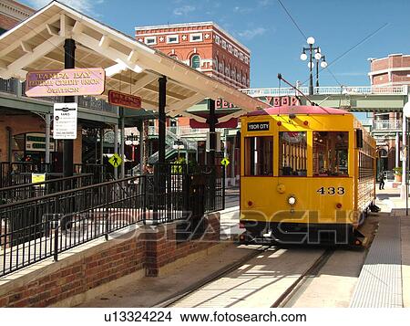 Ybor City, FL, Florida, Tampa, Tampa Bay, Hillsborough Area Regional Transit, Tampa Bay Streetcar System, Teco Line, yellow streetcar View Large Photo Image Picture - Ybor City, FL, Florida, Tampa, Tampa Bay, Hillsborough Area Regional Transit, Tampa Bay Streetcar System, Teco Line, yellow streetcar. Fotosearch