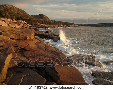 Stock Image -  Acadia National Park, ME, Maine, Atlantic Ocean, Mount Desert Island, Otter Point, scenic coastline. Fotosearch