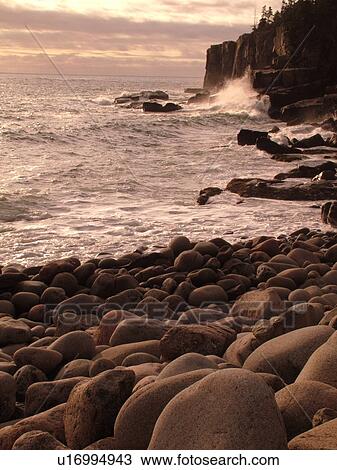 Stock Image -  Acadia National Park, ME, Maine, Atlantic Ocean, Mount Desert Island, Otter Point, scenic coastline. Fotosearch