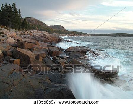 Stock Photo -  Acadia National Park, ME, Maine, Atlantic Ocean, Mount Desert Island, Otter Point, scenic coastline. Fotosearch