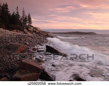 Acadia National Park, ME, Maine, Atlantic Ocean, Mount Desert Island, Otter Point, scenic coastline, sunrise View Large Photo Image Stock Photo - Acadia National Park, ME, Maine, Atlantic Ocean, Mount Desert Island, Otter Point, scenic coastline, sunrise. Fotosearch