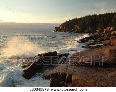Stock Photo -  Acadia National Park, ME, Maine, Atlantic Ocean, Mount Desert Island, Otter Point, scenic coastline. Fotosearch