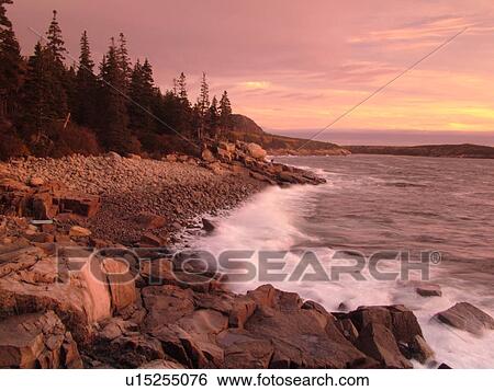 Acadia National Park, ME, Maine, Atlantic Ocean, Mount Desert Island, Otter Point, scenic coastline, sunrise View Large Photo Image Stock Photograph - Acadia National Park, ME, Maine, Atlantic Ocean, Mount Desert Island, Otter Point, scenic coastline, sunrise. Fotosearch