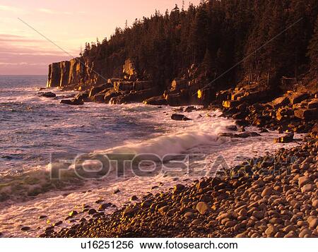 Stock Photograph -  Acadia National Park, ME, Maine, Atlantic Ocean, Mount Desert Island, Otter Point, scenic coastline. Fotosearch