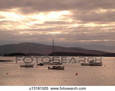 Acadia National Park, ME, Maine, Atlantic Ocean, Mount Desert Island, Frenchman Bay, lobster boats View Large Photo Image Stock Photography - Acadia National Park, ME, Maine, Atlantic Ocean, Mount Desert Island, Frenchman Bay, lobster boats. Fotosearch