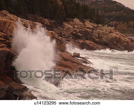 Stock Photography -  Acadia National Park, ME, Maine, Atlantic Ocean, Mount Desert Island, Hunters Head, scenic coastline. Fotosearch