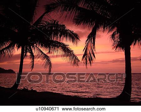Stock Image -  Anini, Princeville, Kauai, HI, Hawaii, North Shore, Anini beach, sunset. Fotosearch