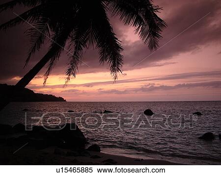 Stock Photography -  Anini, Princeville, Kauai, HI, Hawaii, North Shore, Anini beach, sunset. Fotosearch