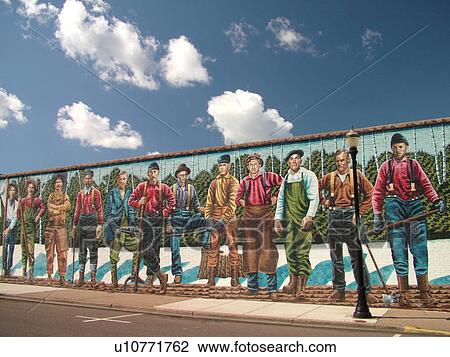 Stock Image -  Ashland, WI, Wisconsin, Historic Wall Murals Men of the Woods. Fotosearch