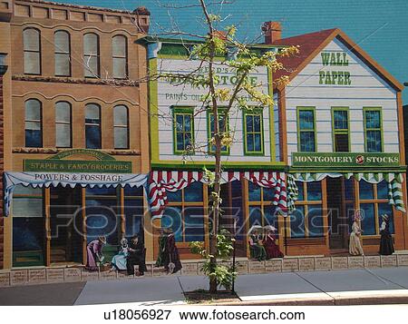Stock Photo -  Ashland, WI, Wisconsin, Historic Wall Murals Dhooge's Store. Fotosearch