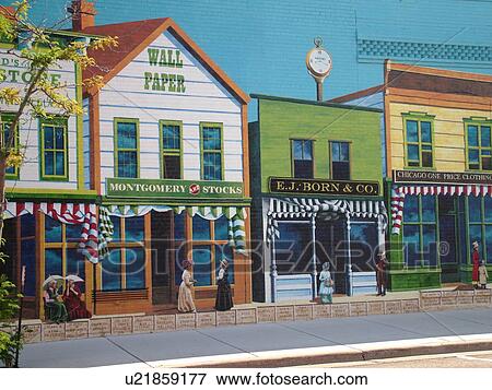 Stock Photo -  Ashland, WI, Wisconsin, Historic Wall Murals Dhooge's Store. Fotosearch