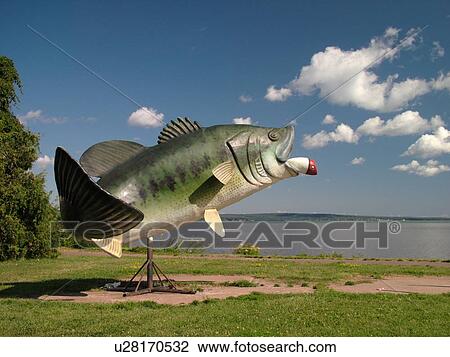 Stock Image -  Ashland, WI, Wisconsin, Lake Superior, Bass fish statue. Fotosearch