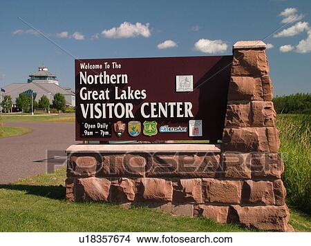 Picture -  Ashland, WI, Wisconsin, Northern Great Lakes Visitor Center, Welcome sign, entrance. Fotosearch
