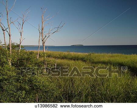 Stock Image -  Au Train, MI, Michigan, Lake Superior, Au Train Bay, lakeshore, sand dunes. Fotosearch