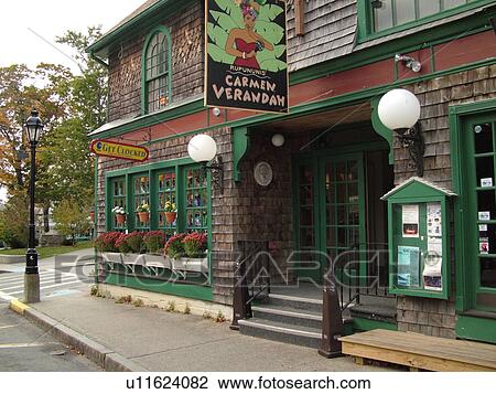 Stock Image -  Bar Harbor, ME, Maine, Mount Desert Island, Downtown, shops and restaurants. Fotosearch