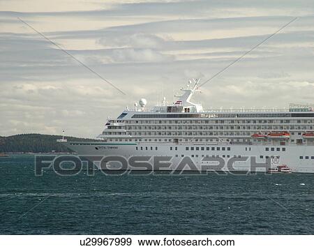 Stock Photo -  Bar Harbor, ME, Maine, Mount Desert Island, Atlantic Ocean, Frenchman Bay, cruise ship. Fotosearch