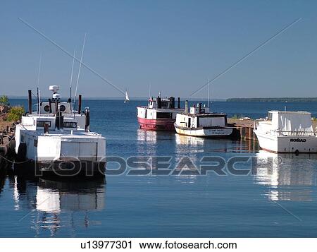 Stock Image -  Bayfield, WI, Wisconsin, Lake Superior, fishing boats, marina, harbor. Fotosearch