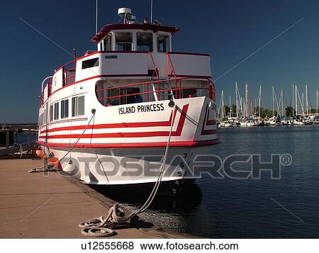 Stock Photo -  Bayfield, WI, Wisconsin, Lake Superior, Island Princess, cruise ship to Apostle Islands, dock. Fotosearch