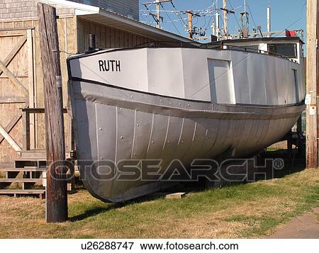 Stock Photo -  Bayfield, WI, Wisconsin, Lake Superior, Maritime Museum, Fishtug Ruth, wooden tug. Fotosearch