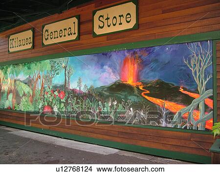 Picture -  Big Island, Island of Hawaii, HI, Hawaii, Volcano Village, Kilauea General Store, wall mural. Fotosearch