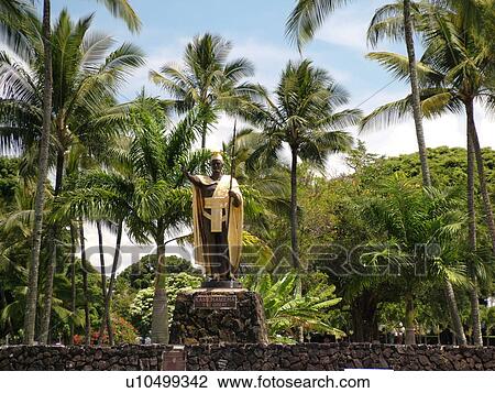 Stock Image -  Big Island, Island of Hawaii, HI, Hawaii, Hilo, Kamehameha, The Great, Statue. Fotosearch