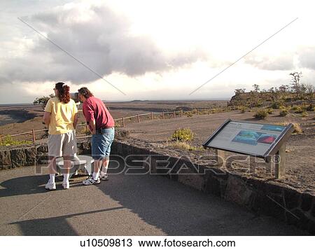 Stock Image -  Big Island, Island of Hawaii, HI, Hawaii, Hawaii Volcanoes National Park, Kilauea Caldera, volcano, Kilauea Overlook. Fotosearch